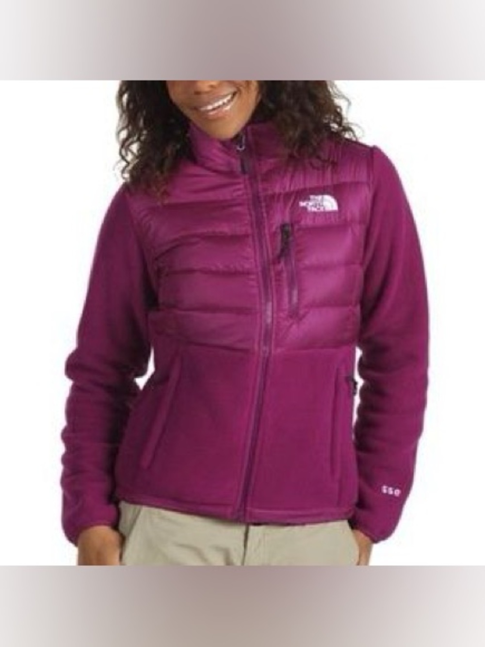 Sz M North Face Denali down fleece combo jacket raspberry pink 550 fill